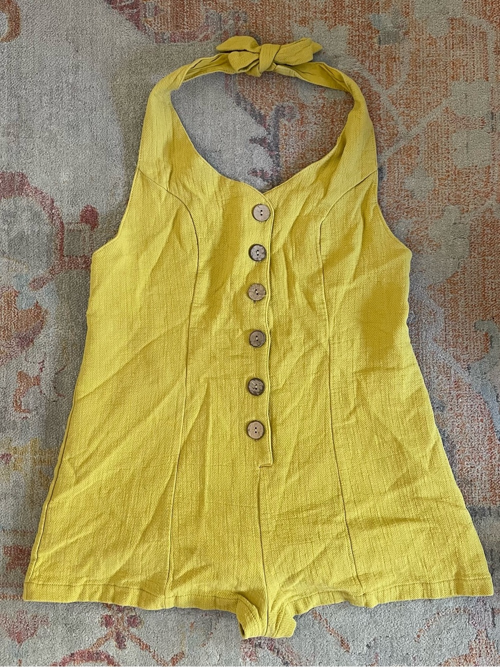 MABLE Yellow Halter Button-Front Romper - Picture 3 of 9
